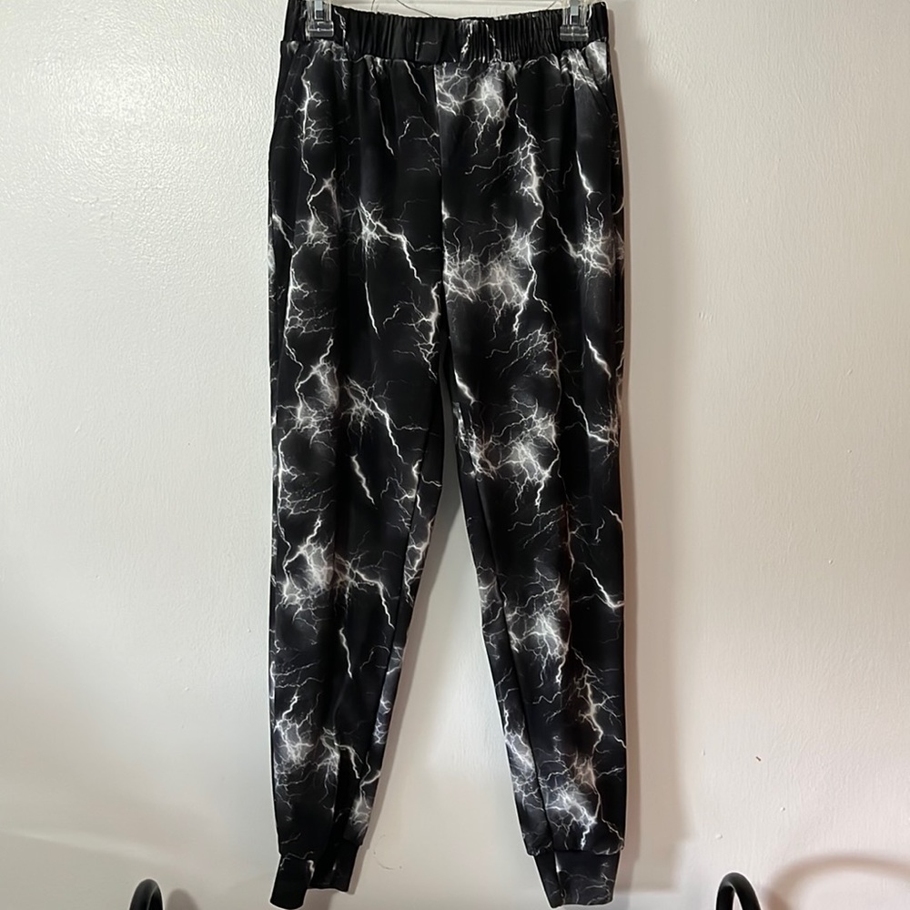 Shosho Black Jogger Pants With Lightning Design